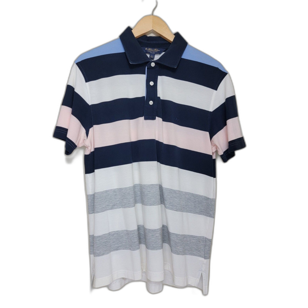 Pink & Blue BROOKS BROTHERS Striped Slim Fit Polo Shirt - Large